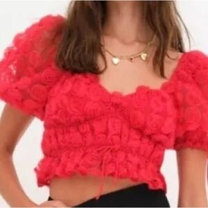 For Love And Lemons Vibrant Red Lace Blouse